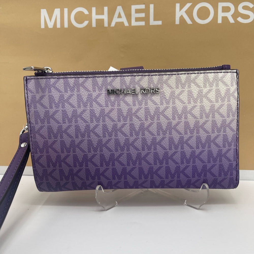 MICHAEL KORS Jet Set Lg Ombré Sign Logo Double Zip Wristlet Phone 
Dark Purple - Picture 3 of 16